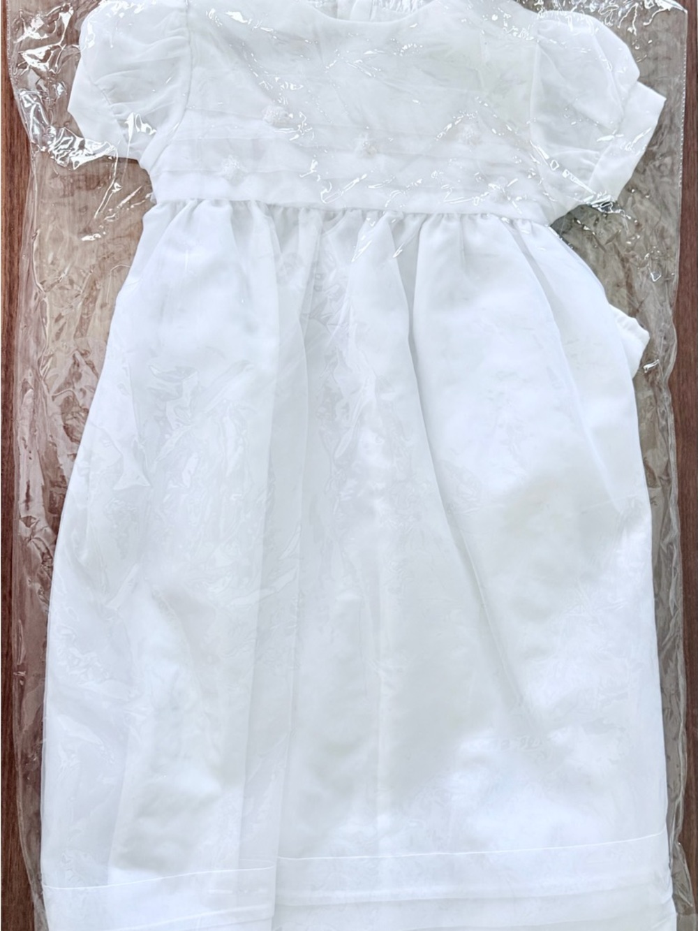 White Infant Dress Gown- Short Puff Sleeves Wedding Christening Baptism Photos